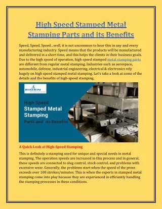 High Speed Stamped Metal Stamping Parts and its Benefits