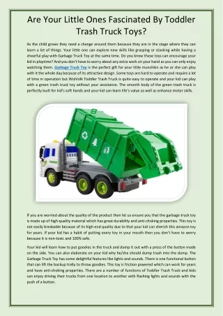 Are Your Little Ones Fascinated By Toddler Trash Truck Toys-
