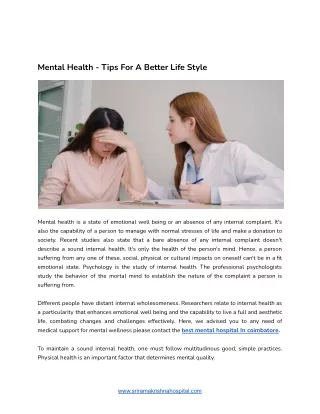 Mental Health - Tips For A Better Life Style