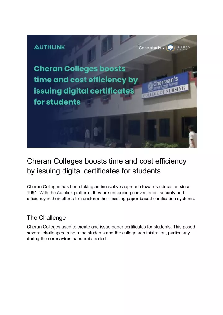 cheran colleges boosts time and cost efficiency