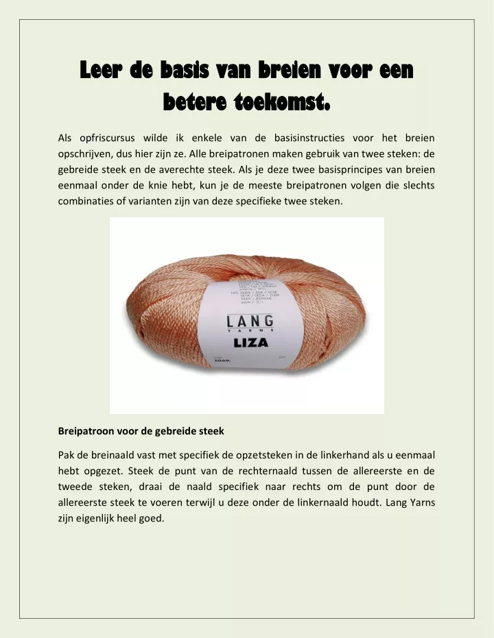 leer de basis van breien voor een leer de basis