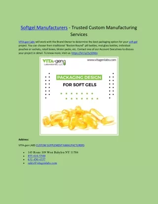 Softgel Manufacturers - Trusted Custom Manufacturing Services