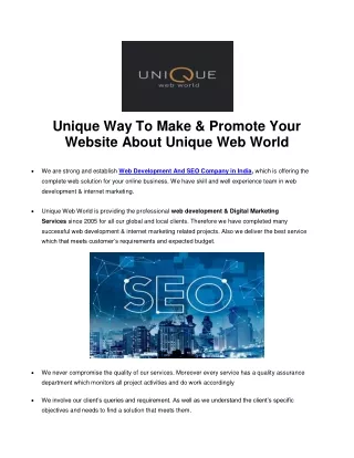 Unique Way To Make & Promote Your Website About Unique Web World