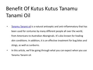 Benefit Of Kutus Kutus Tanamu Tanami Oil