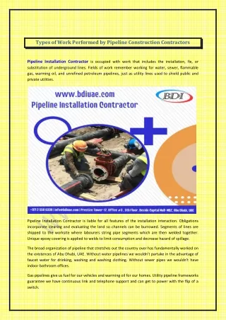 Types of Work Performed by Pipeline Construction Contractors