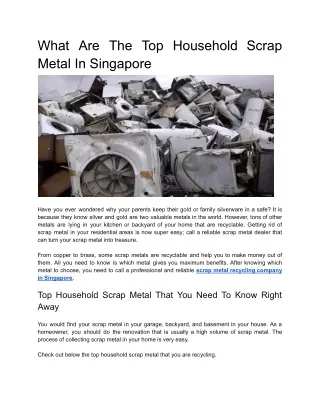 What Are The Top Household Scrap Metal In Singapore