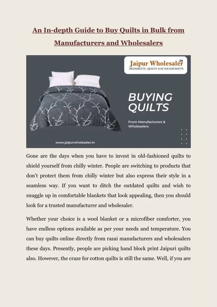 an in depth guide to buy quilts in bulk from