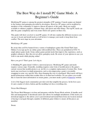 The Way to install PC Game Mods A Beginner's Guide