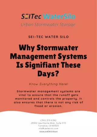 Know Incredible Benefits of Stormwater Management Systems by Water Silo