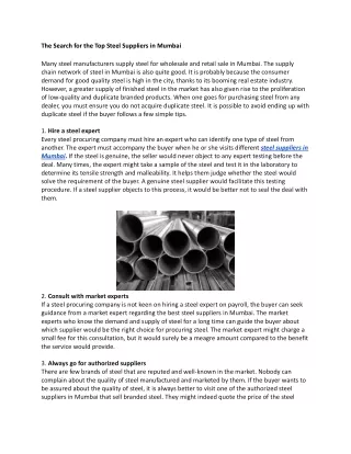 The Search for the Top Steel Suppliers in Mumbai