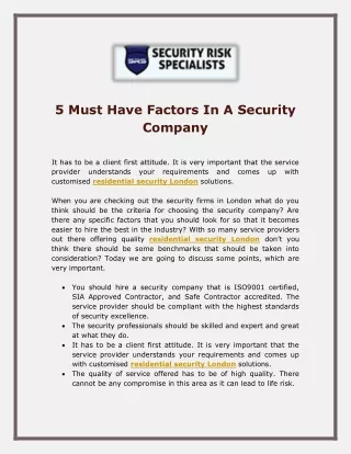 5 Must Have Factors In A Security Company