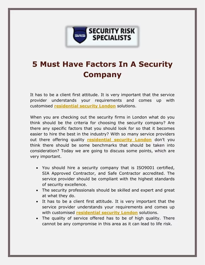 5 must have factors in a security company