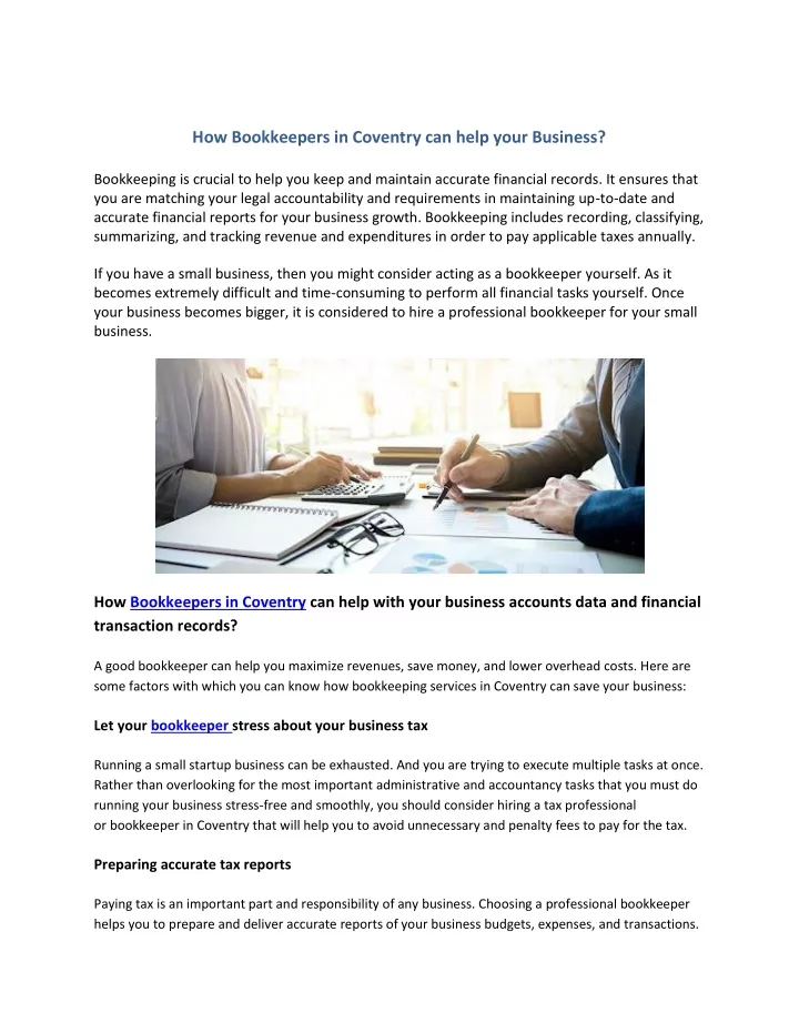 how bookkeepers in coventry can help your business