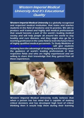 Western Imperial Medical University And It’s Educational Quality