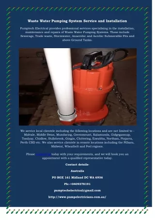 Waste Water Pumping System Service and Installation