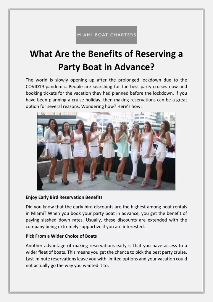 what are the benefits of reserving a party boat
