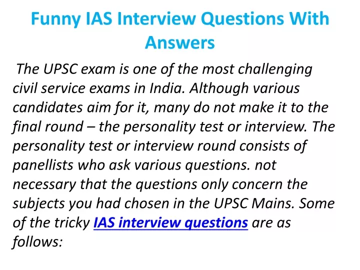 funny ias interview questions with answers