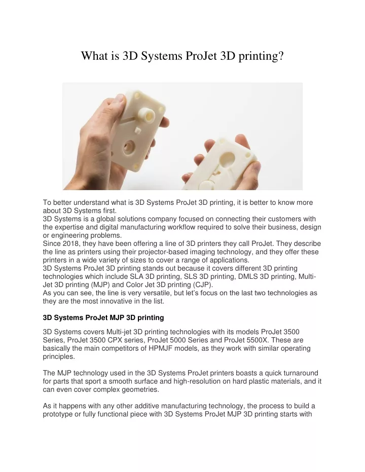 what is 3d systems projet 3d printing