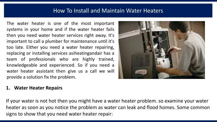 how to install and maintain water heaters