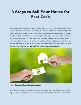 3 Steps to Sell Your House for Fast Cash