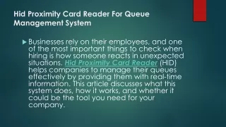 Hid Proximity Card Reader For Queue Management System