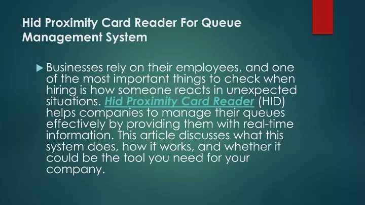 hid proximity card reader for queue management system