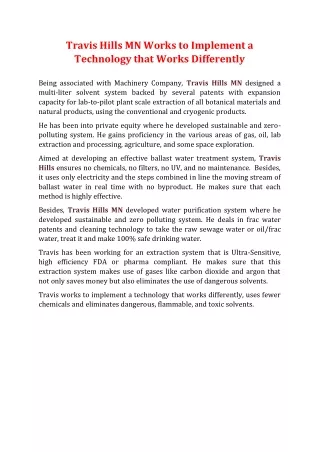 travis hills mn works to implement a technology