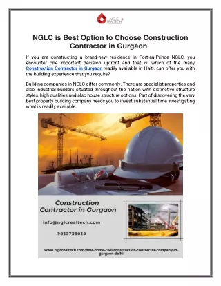 NGLC is Best Option to Choose Construction Contractor in Gurgaon