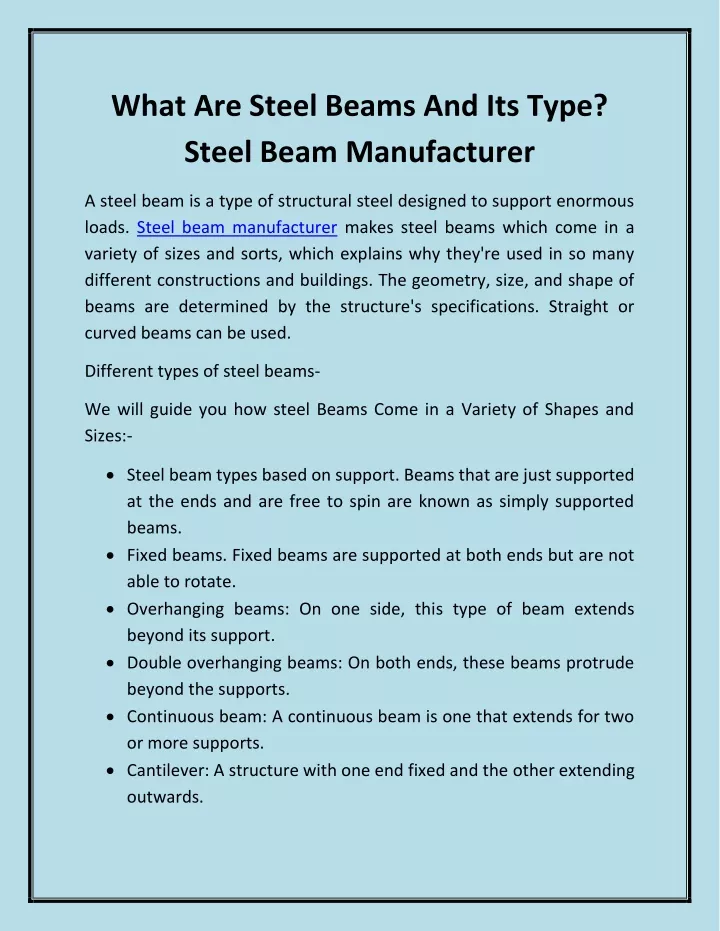 what are steel beams and its type steel beam