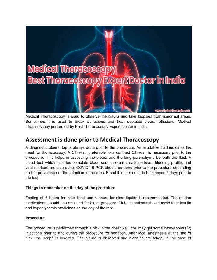 medical thoracoscopy is used to observe