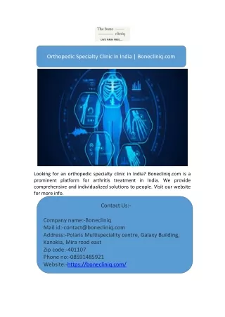 Orthopedic Specialty Clinic in India | Bonecliniq.com