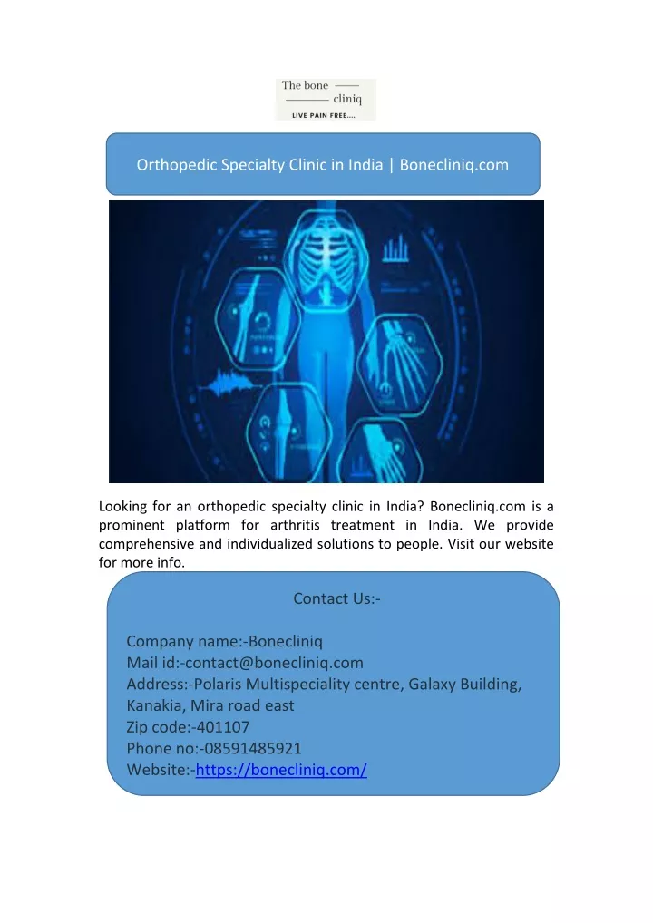 orthopedic specialty clinic in india bonecliniq