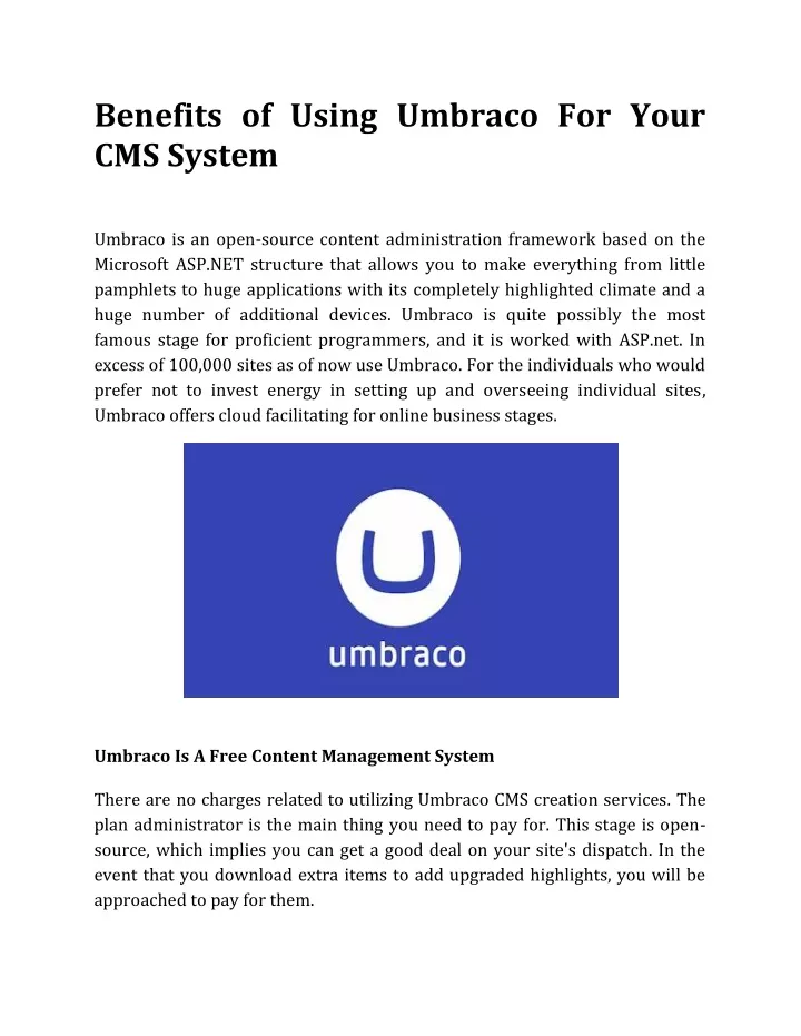 benefits of using umbraco for your cms system