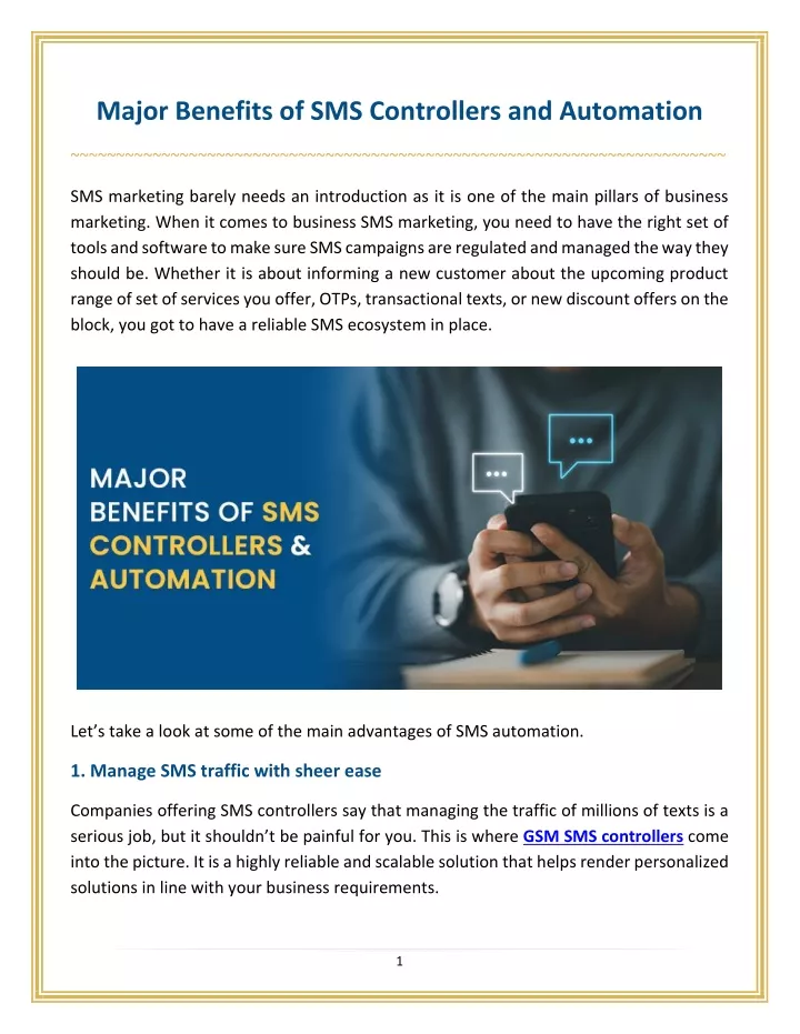 major benefits of sms controllers and automation