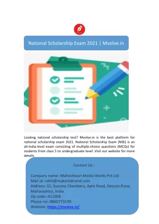 National Scholarship Exam 2021 | Mvolve.in