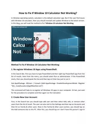 how to fix if window 10 calculator not working