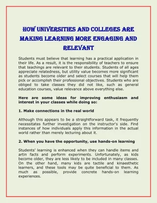 How Universities and Colleges are Making Learning More Engaging and Relevant