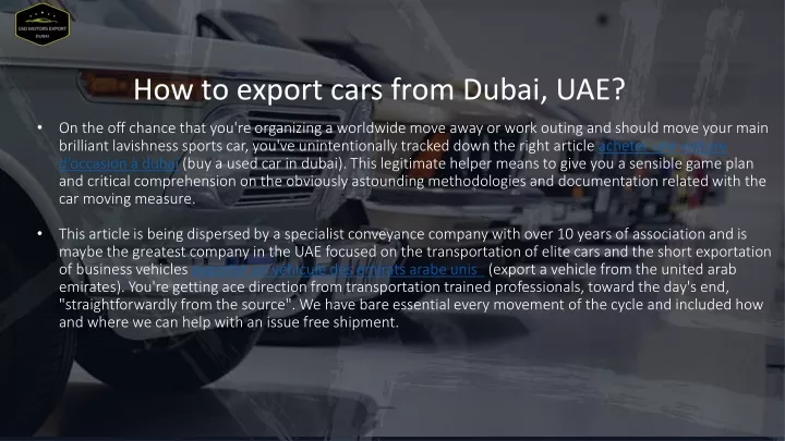 how to export cars from dubai uae