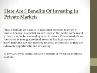 Here Are 5 Benefits Of Investing In Private Markets