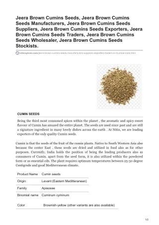 Jeera Brown Cumins Seeds Stockists in Mumbai