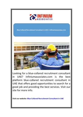 Blue Collared Recruitment Consultant in UAE | Infiniumassociates.com
