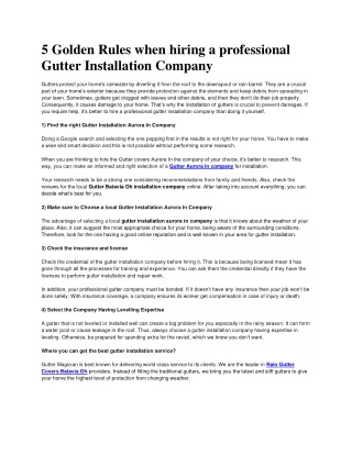 5 Golden Rules when hiring a professional Gutter Installation Company