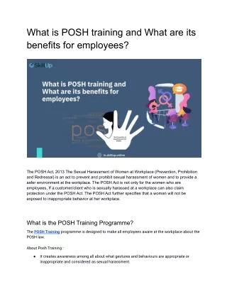 What is POSH training and What are its benefits for employees