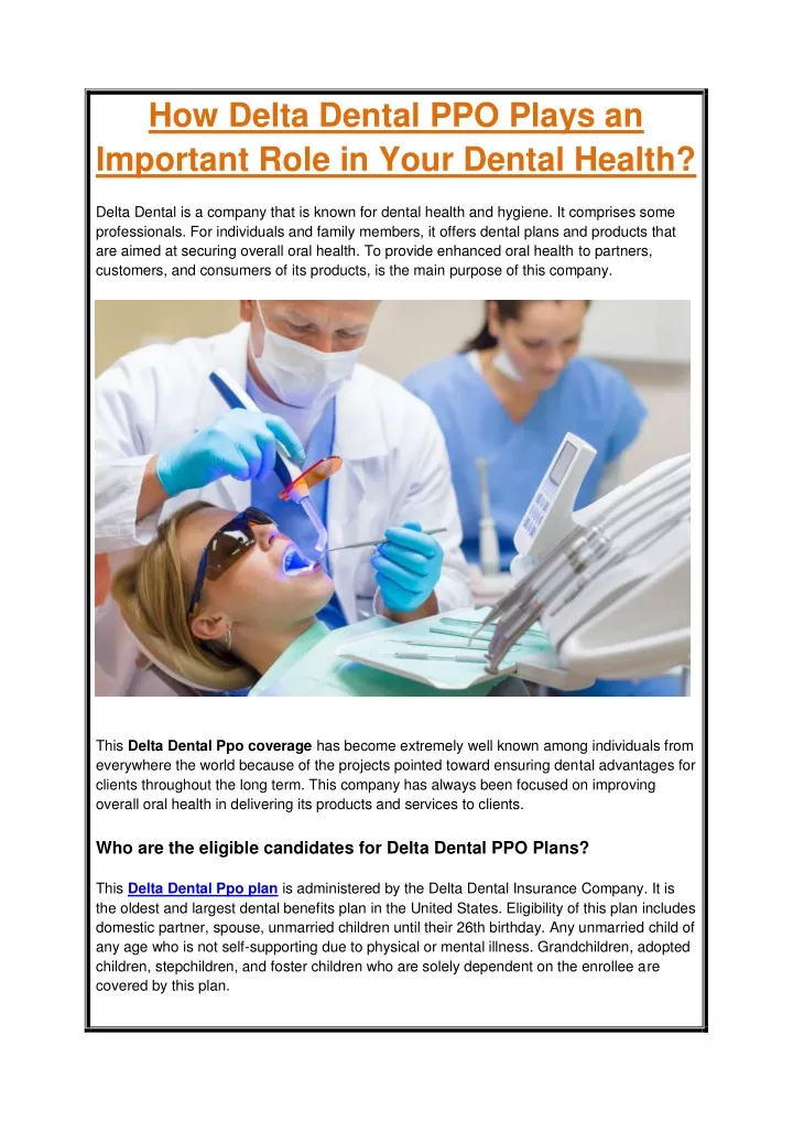 how delta dental ppo plays an important role