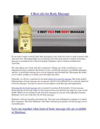 4 Best oils for Body Massage - Shalimar India