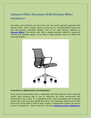 Enhance Office Dynamics With Herman Miller Furniture!