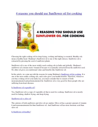 4 reasons you should use Sunflower oil for cooking