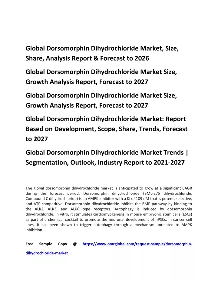 global dorsomorphin dihydrochloride market size