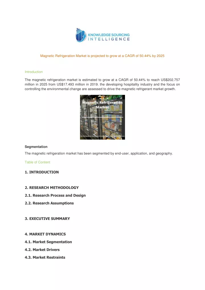 magnetic refrigeration market is projected