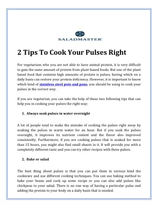2 Tips To Cook Your Pulses Right